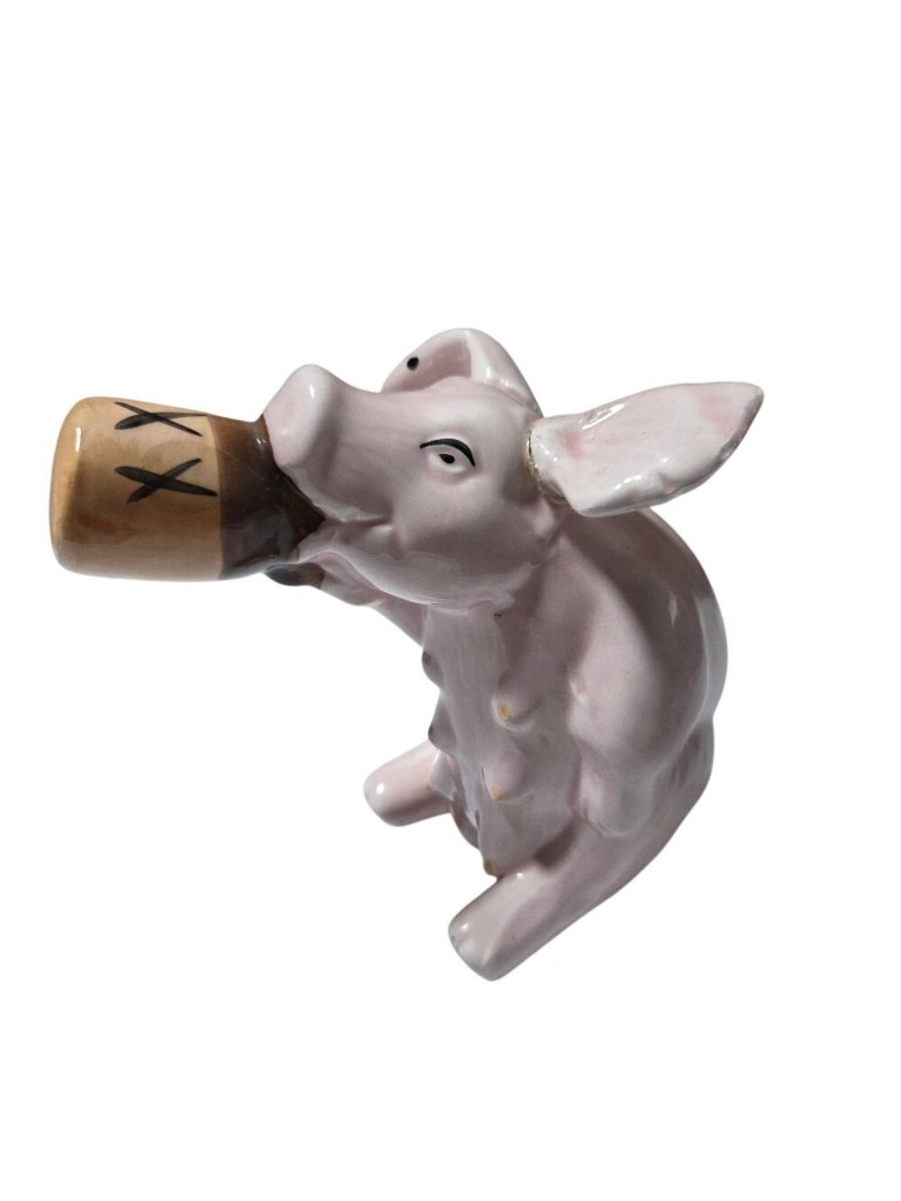 Vintage Pink Ceramic Pig Figurine Moonshine Jug  Humorous Farm Animal Decor